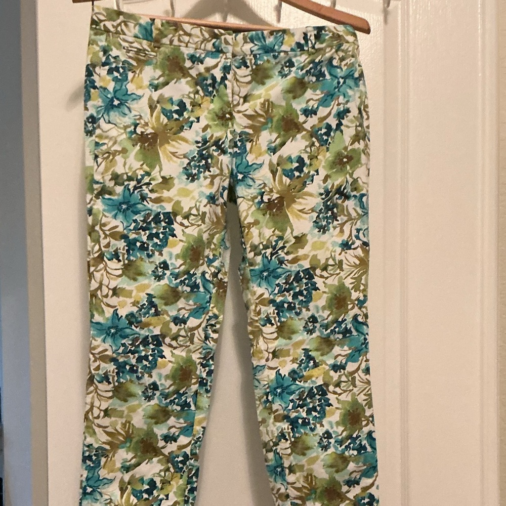 LOFT Floral Ankle Jeans - Blue and Green